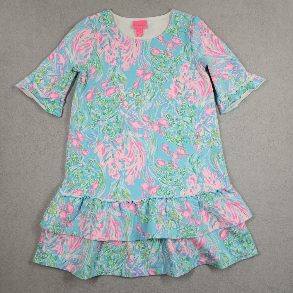 Lilly Pulitzer Kailyn Dress Girls L (8-10) Amalfi Blue Best Fishes Terry Knit